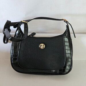 GIANI BERNINI Croc-Embossed Pebble Crossbody Faux Leather Black